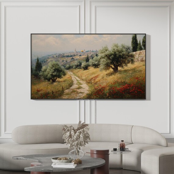 Jerusalem Golden Dome Mount of Olives Vintage Holy Land Painting Poster