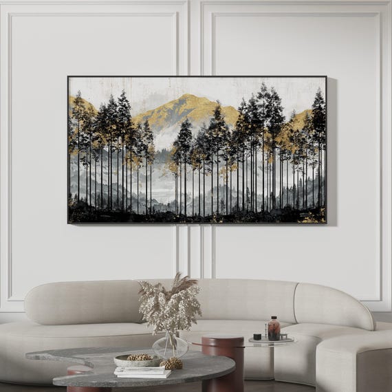 Black And Gold Forest Samsung Frame Tv Art Modern Landscape Luxury Wall Decor 4k Artwork