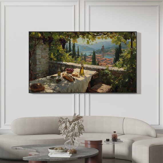 Italian Coastal Village Terrace Vineyard Impressionist Art Poster