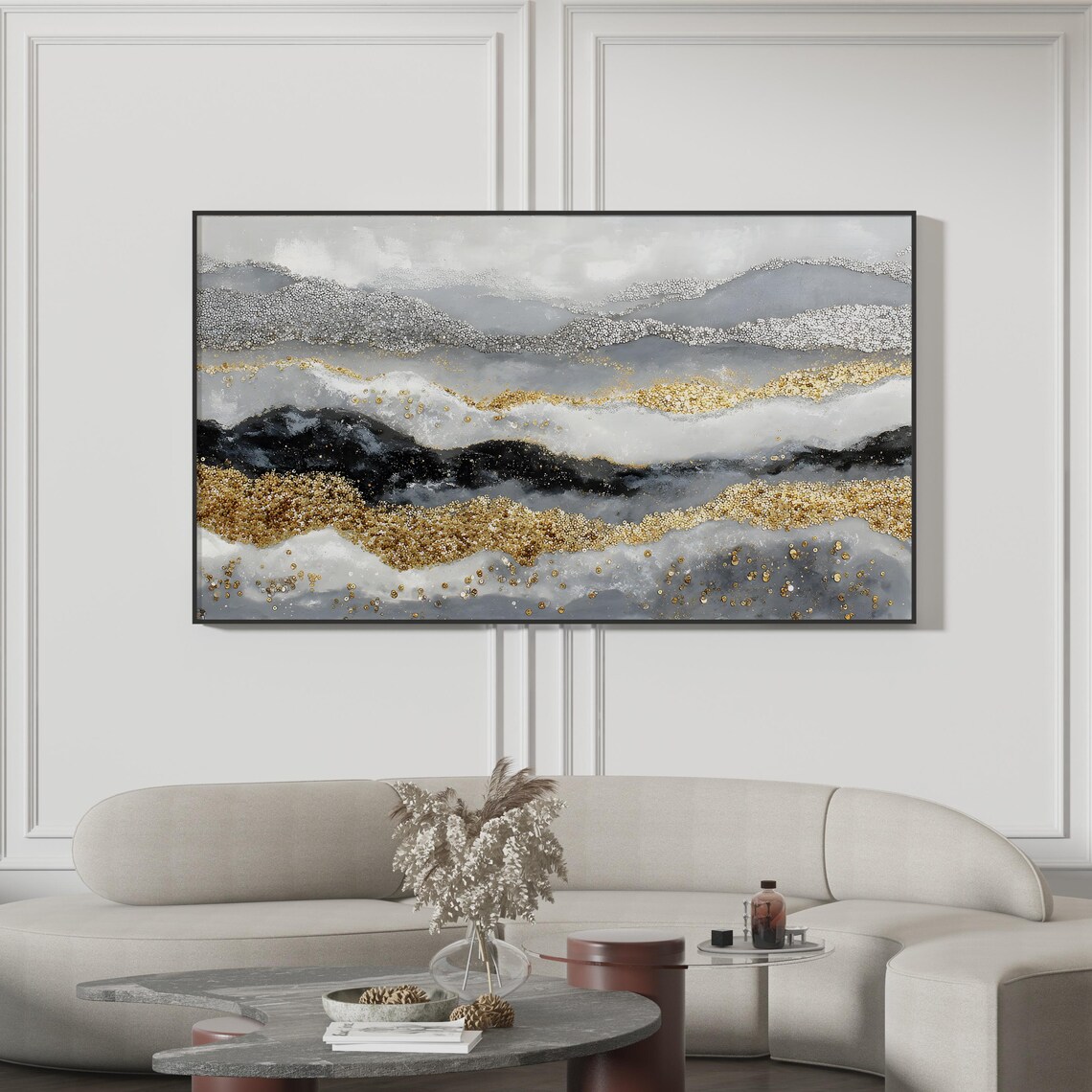Silver Gold Metallic Rolling Hills Abstract Mountain Art Painting Poster