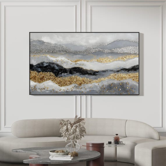 Silver And Gold Rolling Hills Abstract Metallic Mountains Modern Luxury Frame Tv Art Textured Glam Landscape 4k