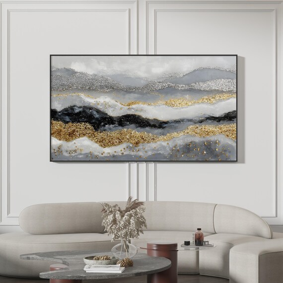 Silver Gold Metallic Rolling Hills Abstract Mountain Art Painting Poster