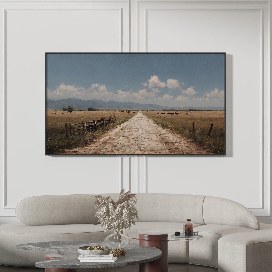 Country Road Farmhouse Field Rustic Vintage Landscape Painting Poster