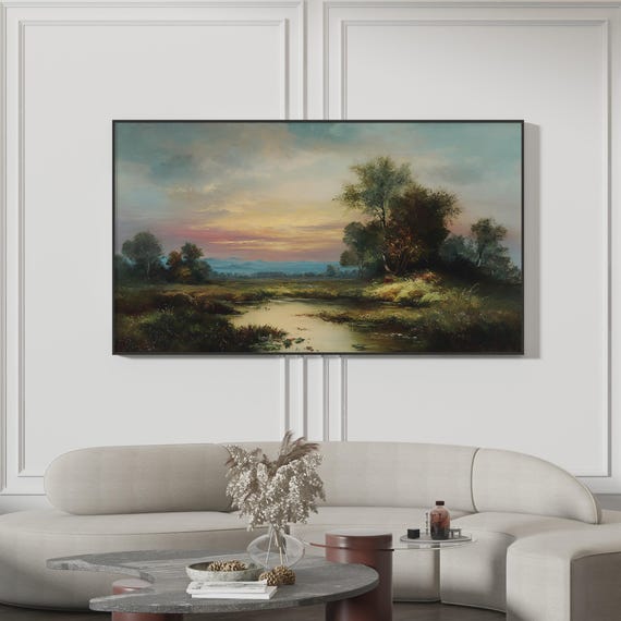 Vintage Sunset Frame Tv Art Moody Forest Reflection Warm Winter Landscape 4k Screensaver