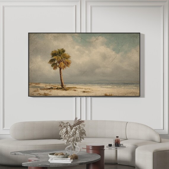 Vintage Tropical Palm Tree Painting Distressed Beach Decor Poster