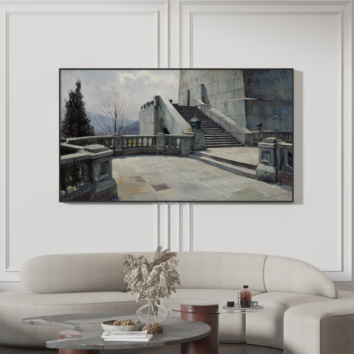 Stone Monument Terrace Balustrade Vintage Architectural Painting Poster