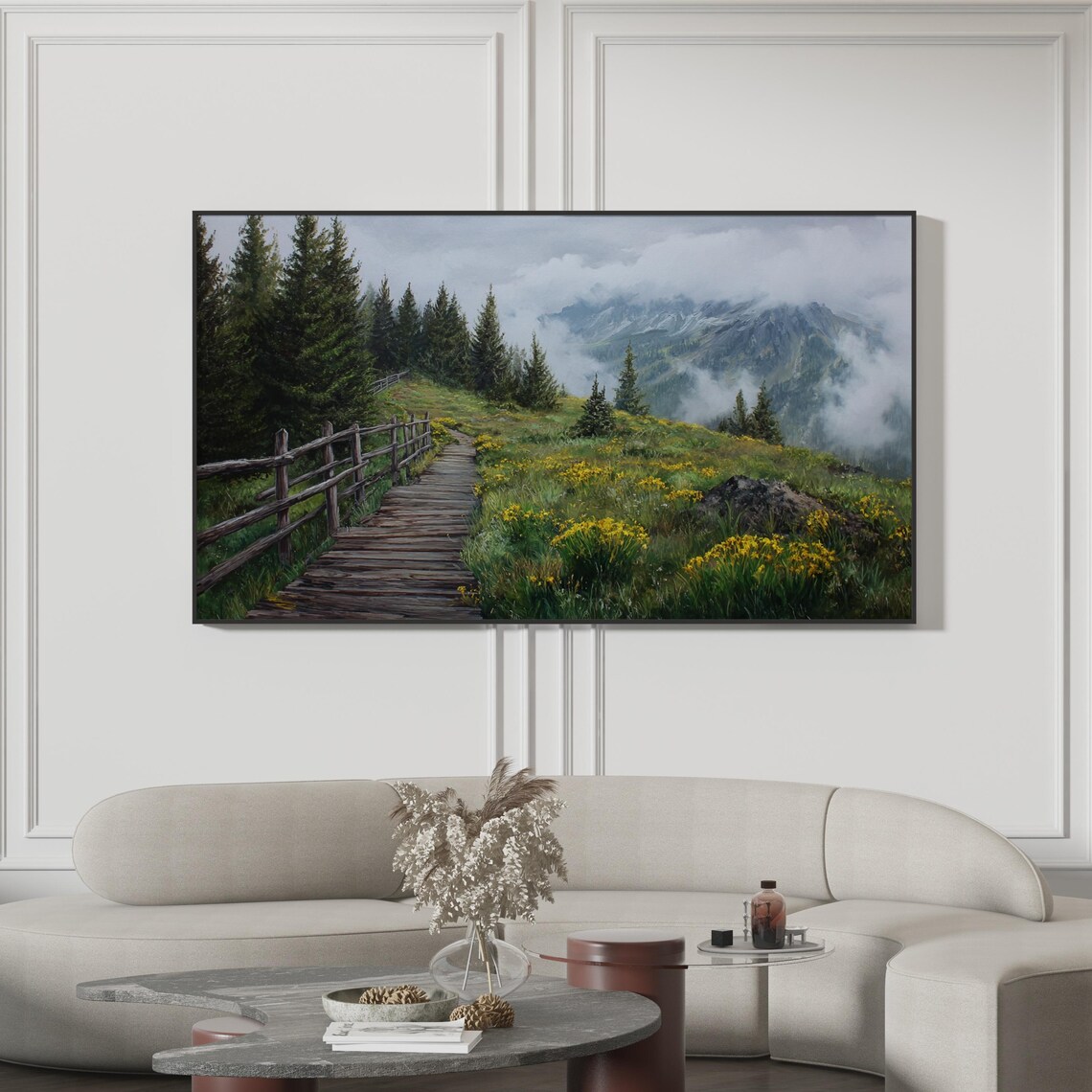 Mountain Path Nature Landscape, Scenic Painting
