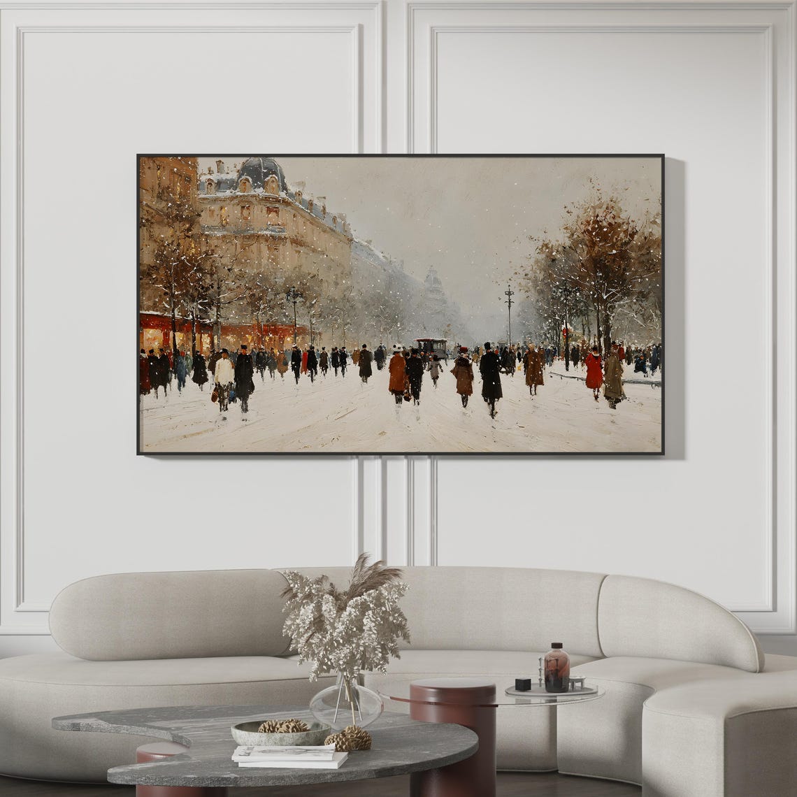 Parisian Winter Snowy Boulevard Vintage Painting Cityscape Poster
