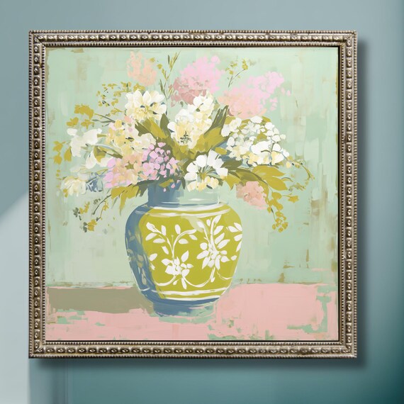 Pastel Floral Still Life Pink White Blossoms Painted Vase Art Poster