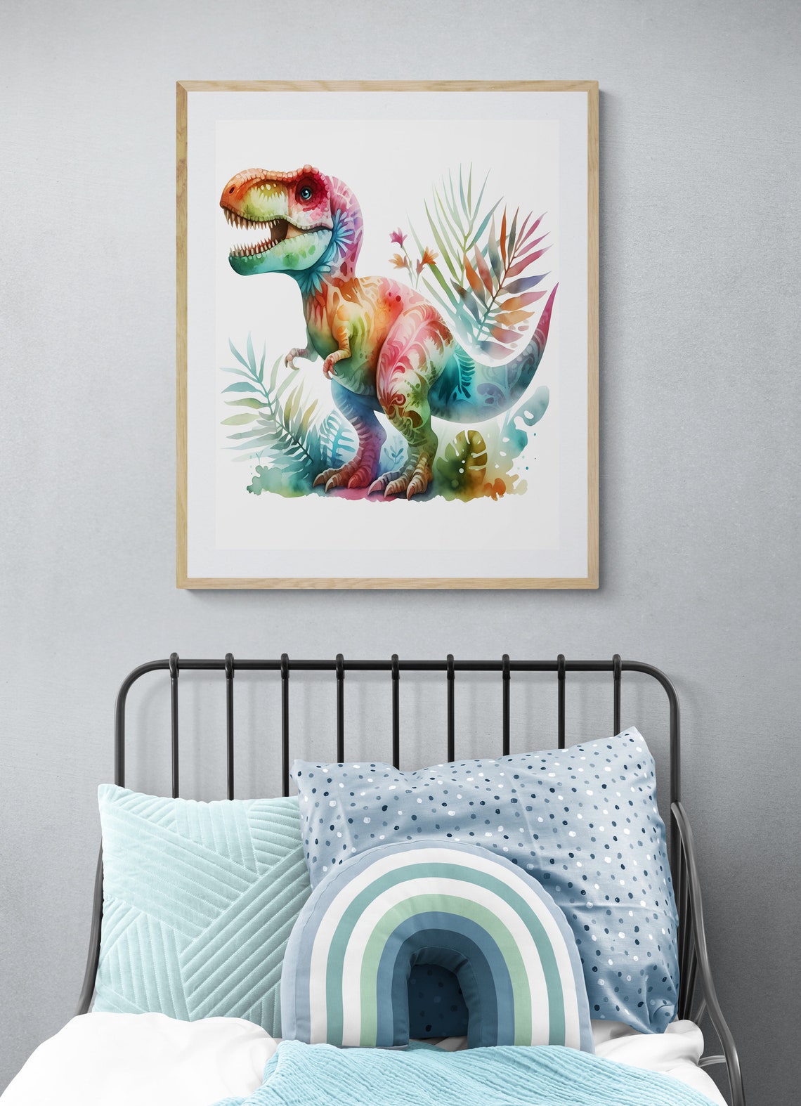 Rainbow T Rex Watercolor Colorful Dinosaur Nursery Decor Poster - Image 3