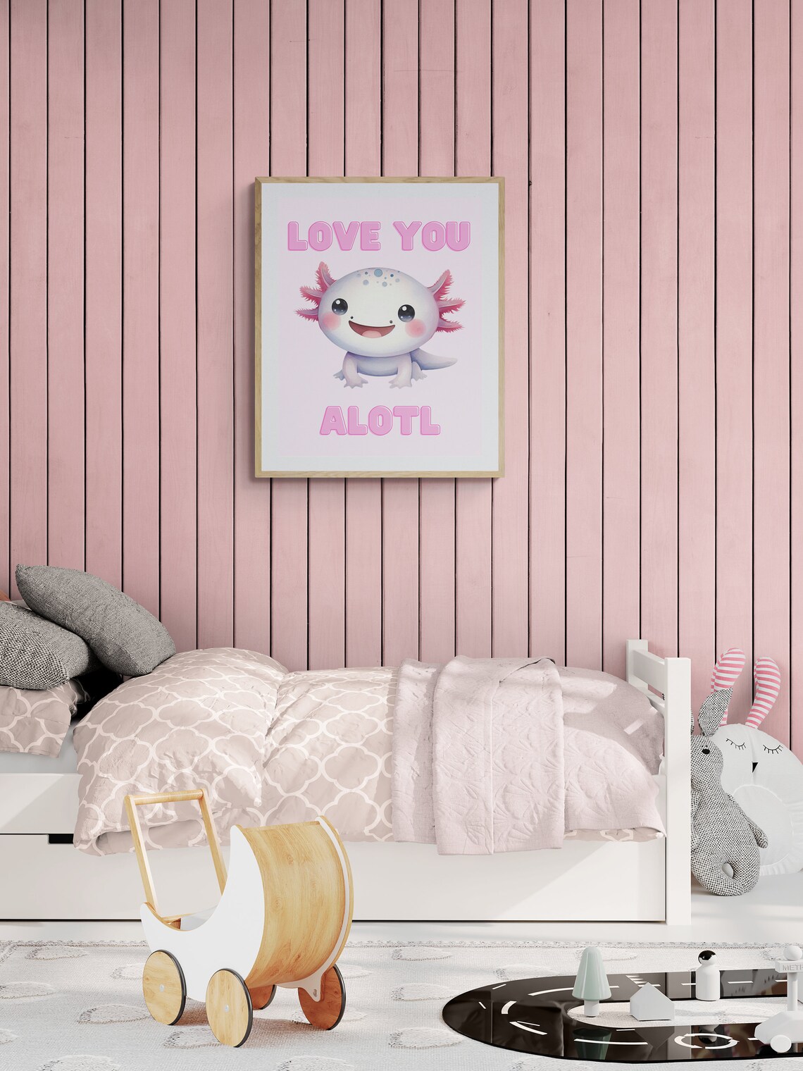 Love You Alotl Cute Axolotl Pun Pink Nursery Kids Room Poster - Image 3