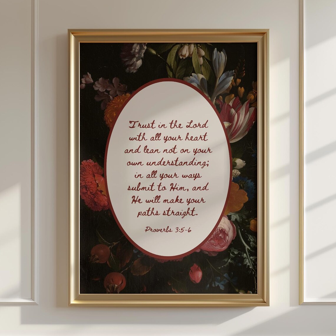 Proverbs 3 5-6 Trust In The Lord Floral Dark Botanical Scripture Art Print