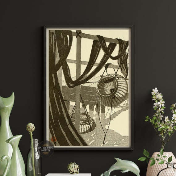Fishing Creels By Aoyama Masaharu Japanese Fine Art Woodblock Restored Vintage Poster
