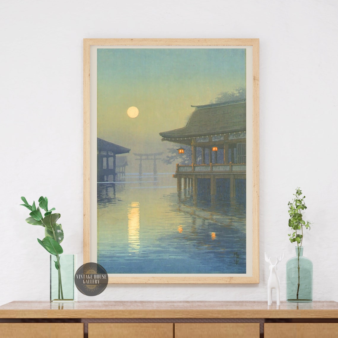 Misty Moon At Miyajima, Ukiyo-E Japanese Art Print