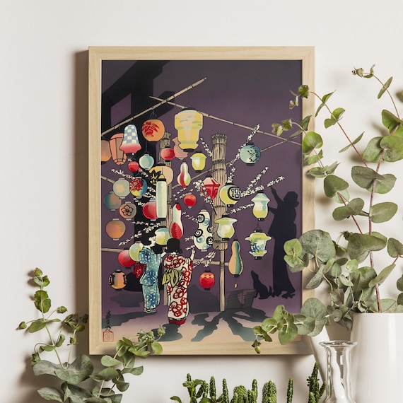 Paper Lantern Seller in the Evening, Ukiyo-e Art Print