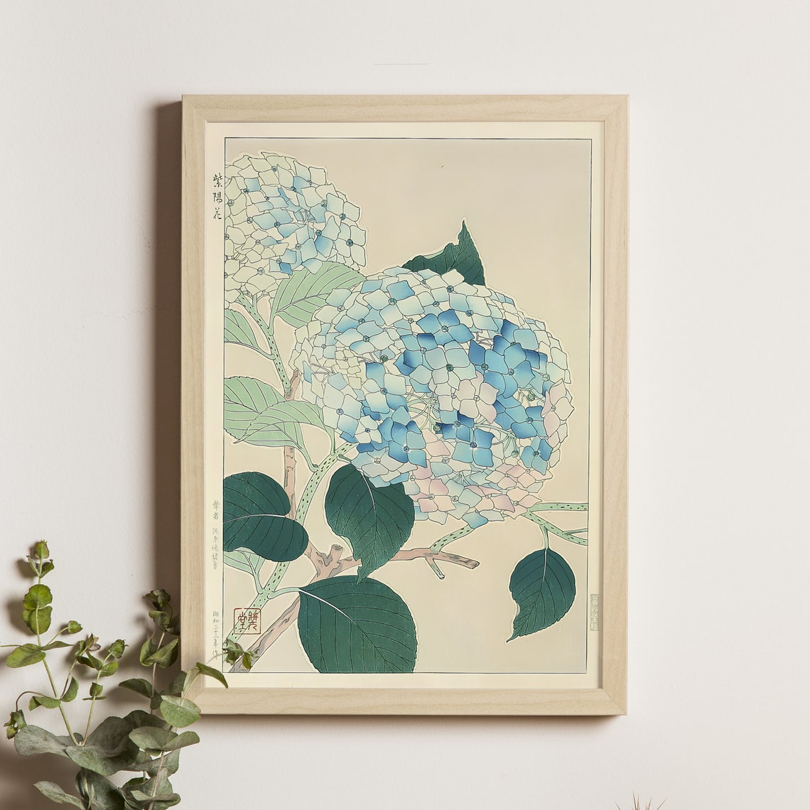 Blue Hydrangea Bloom Kawarazaki Shodo Japanese Botanical Poster