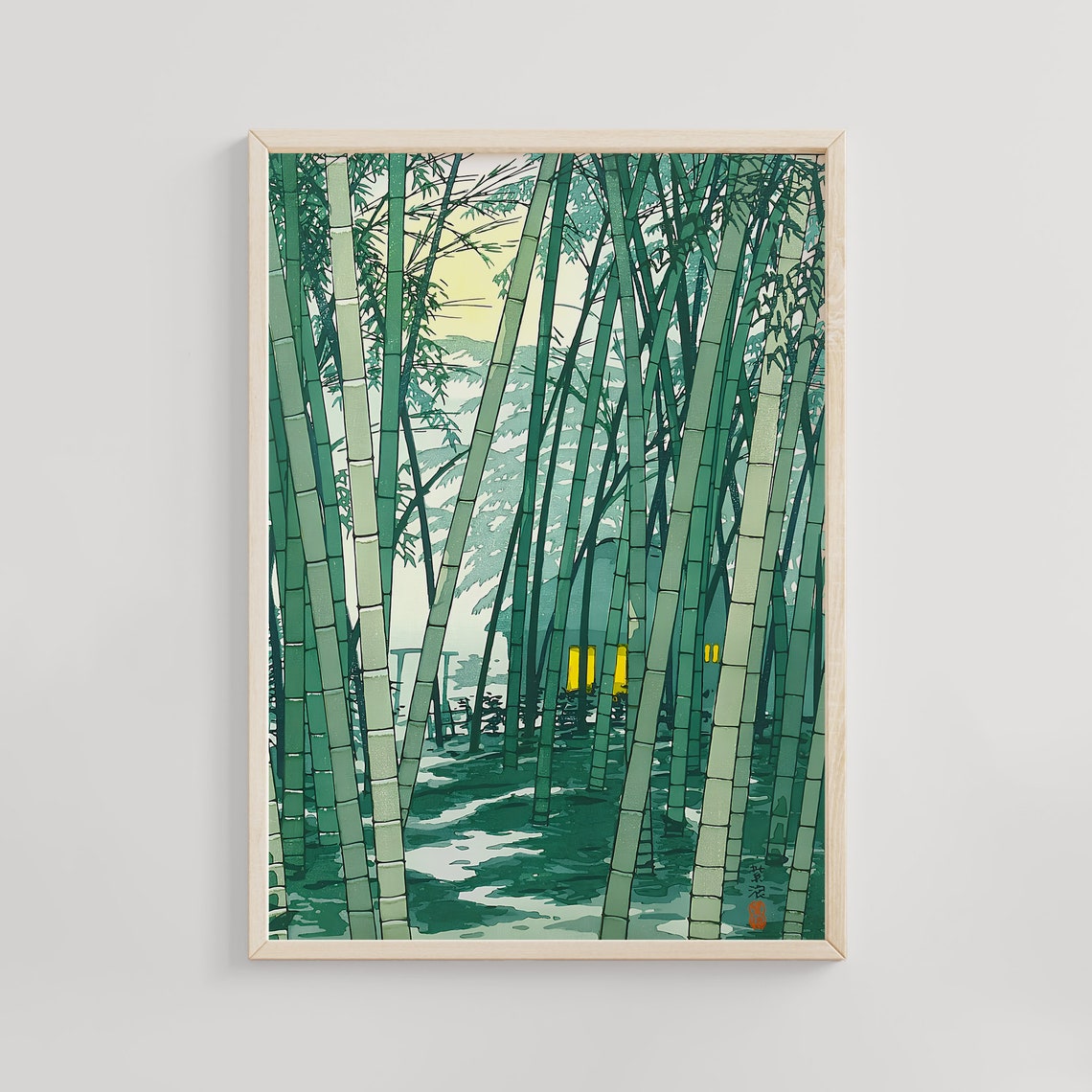 Shiro Kasamatsu Bamboo Grove Glowing Hut Japanese Woodblock Poster
