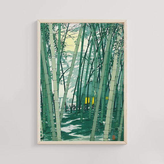 Shiro Kasamatsu Bamboo Grove Glowing Hut Japanese Woodblock Poster