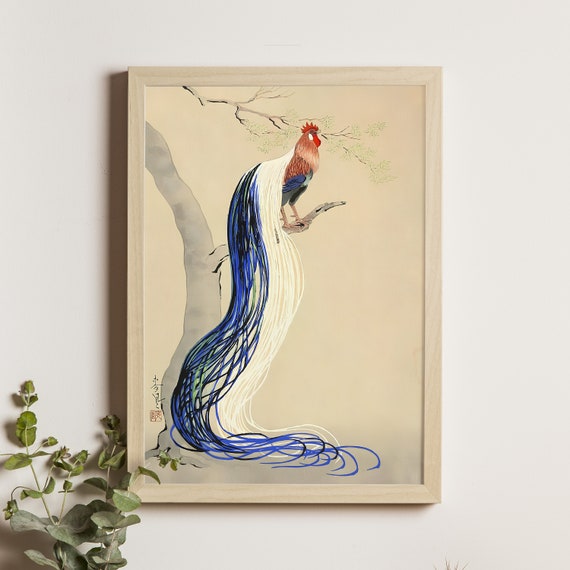 Long Tail Cock Oban By Ohno Bakufu 1953 Japanese Art Print Ukiyoe Poster Bird Vintage Wall Decor Asian Wildlife Illustration