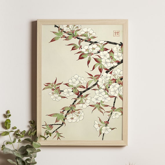 Mountain Cherry Kawarazaki Shodo Art Print Japanese Ukiyoe Floral Wall Decor Vintage Poster Landscape
