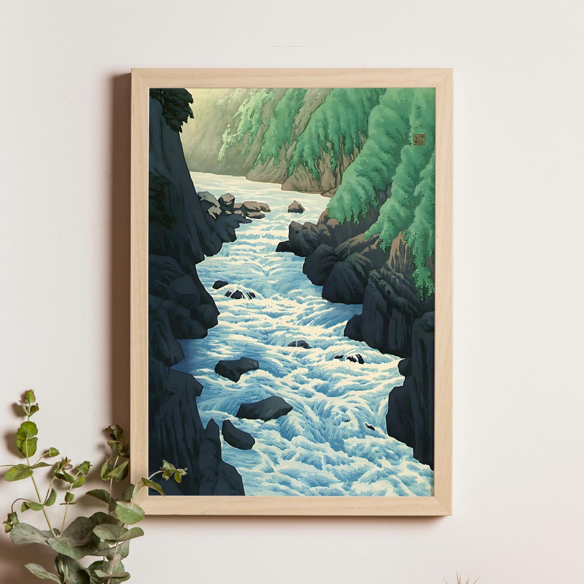 Juji Gorge Kurobe River Rapids Japanese Mountain Woodblock Poster