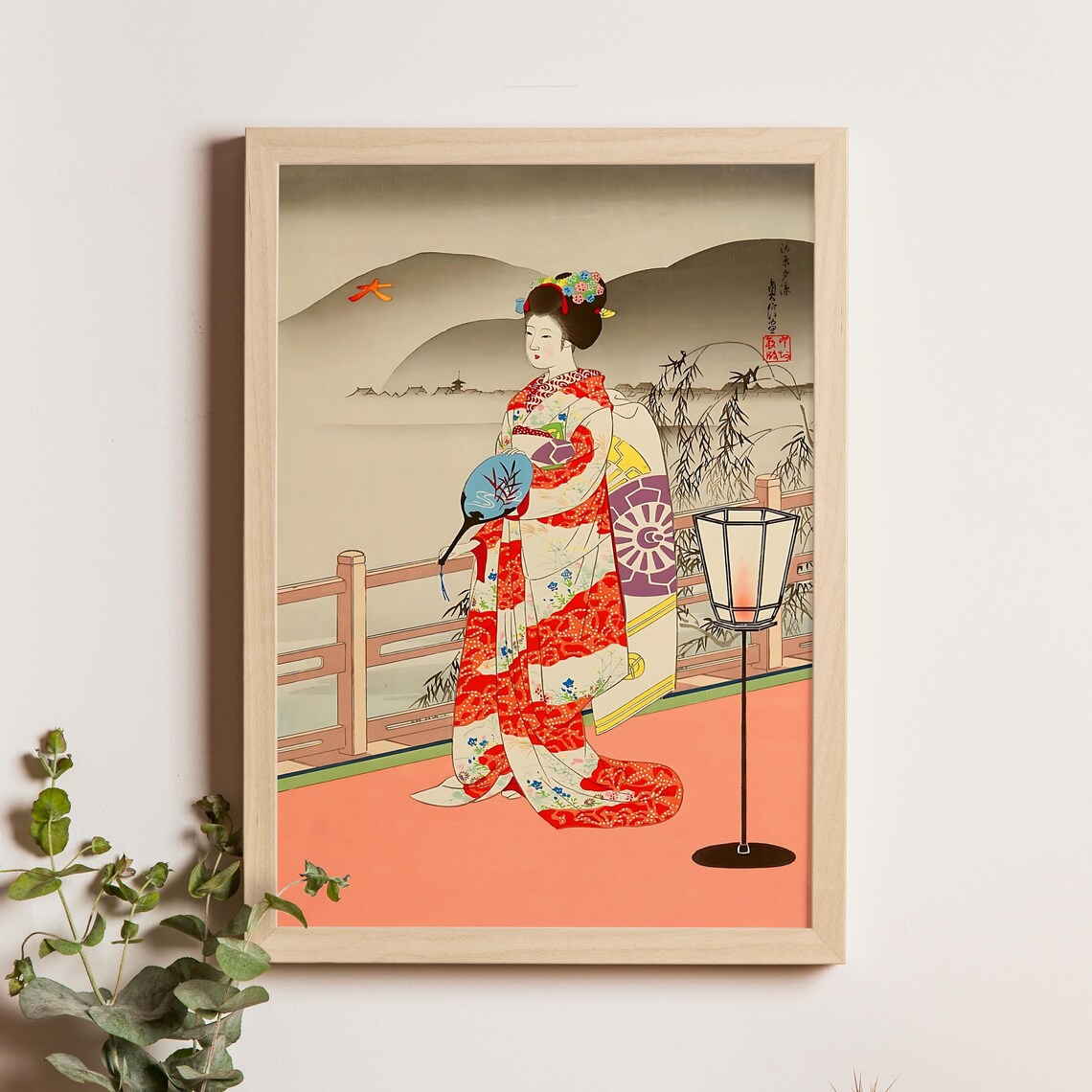 Summer Maiko by the Waterfront Evening Japanese Woodblock Poster