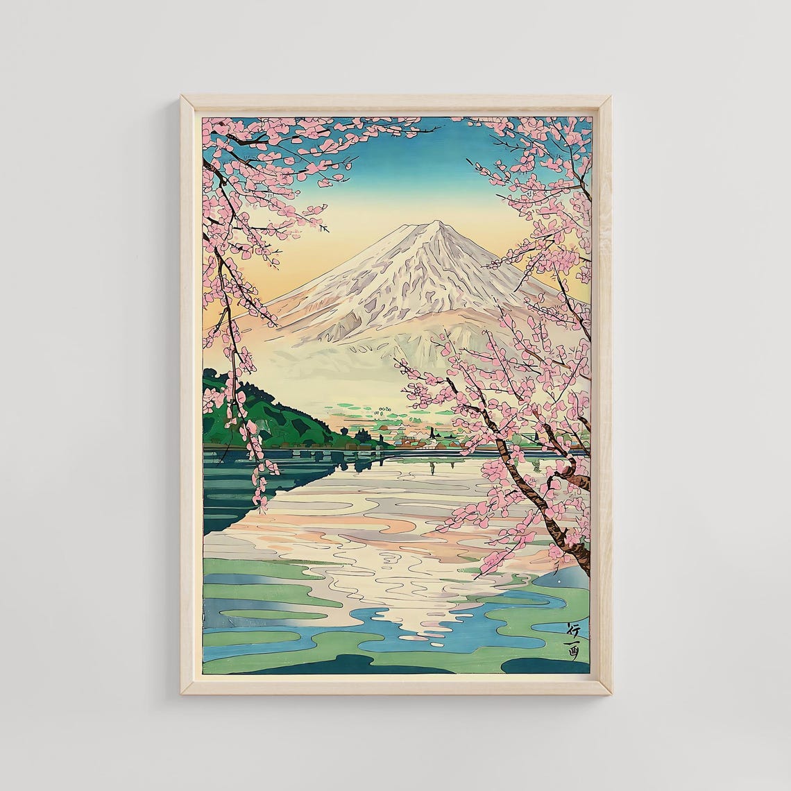 Mount Fuji and Kawaguchi Lake Cherry Blossom Reflection Poster