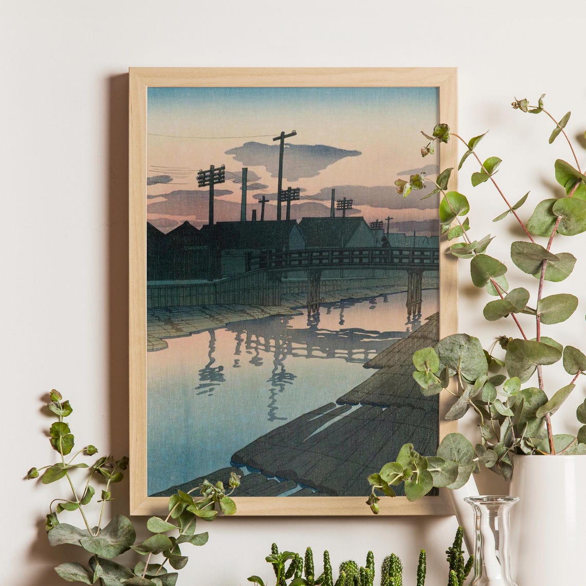 Kawase Hasui Evening Lumber Yards Kiba 1920 Old Canal Poster