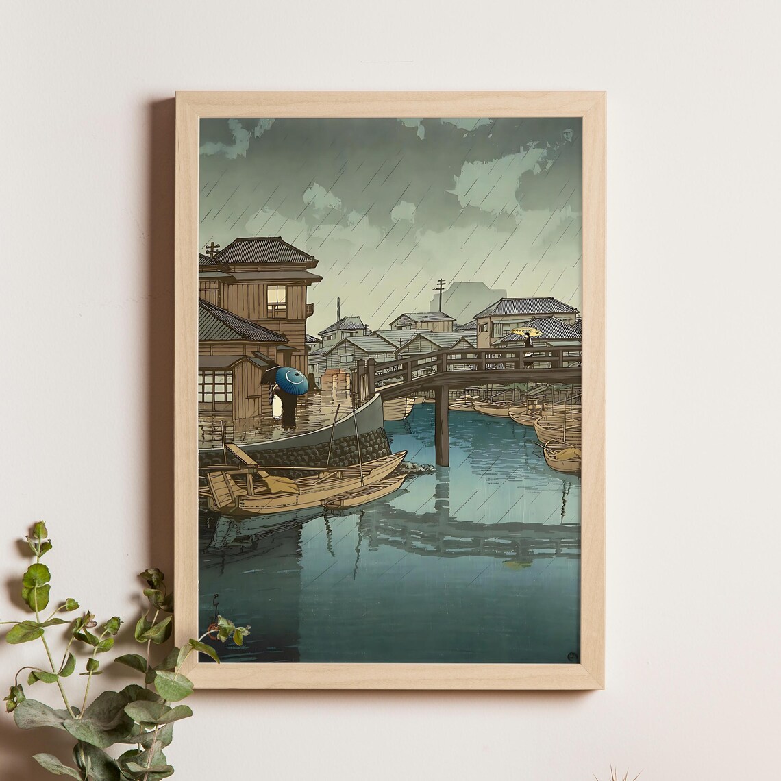 Rainy Season At Ryoshimachi Shinagawa By Kawase Hasui 1930s Traditional Japanese Woodblock Print Fine Art Gicle For Collectors