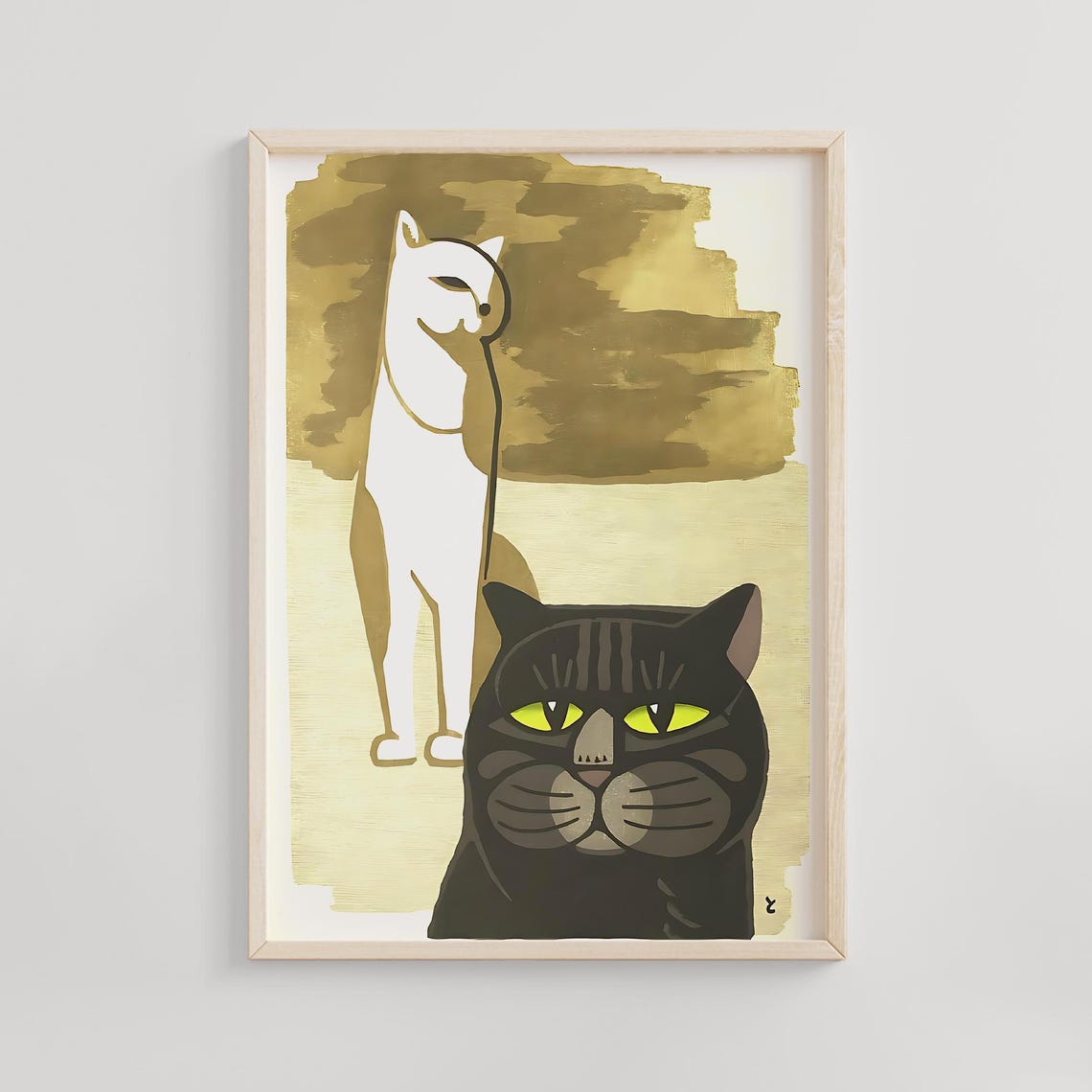 Inagaki Tomoo White Cat and Black Cat Modern Japanese Art Poster