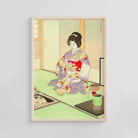 Tea Ceremony Ocha Sado Ukiyoe Art Print, Vintage