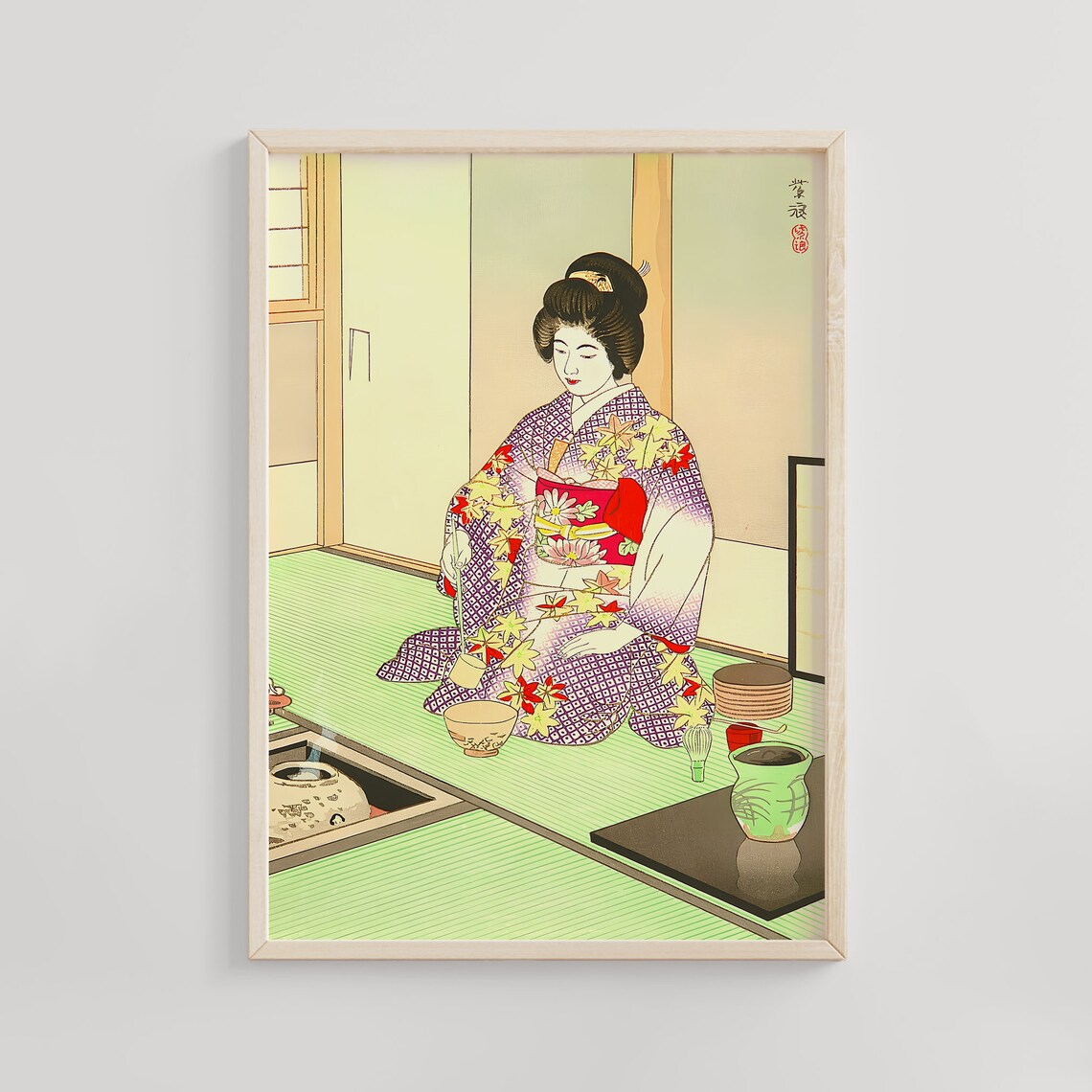 Tea Ceremony Ocha Sado Ukiyoe Art Print, Vintage