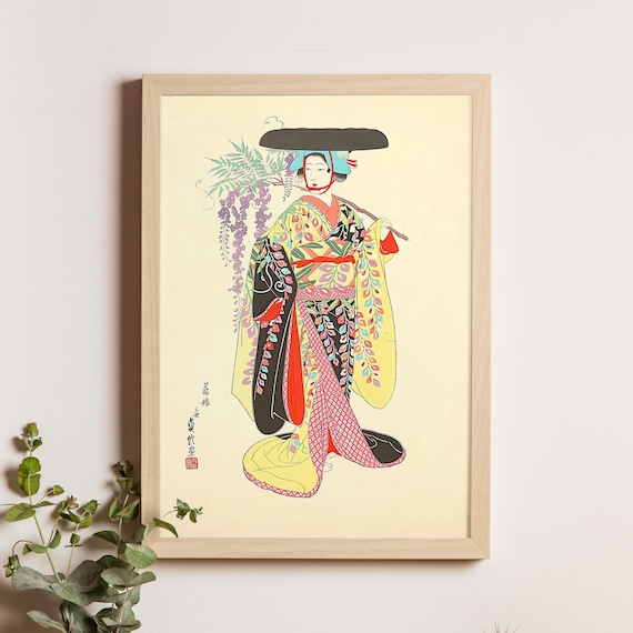 Wisteria Maiden Kabuki Dance Vintage Japanese Woodblock Poster