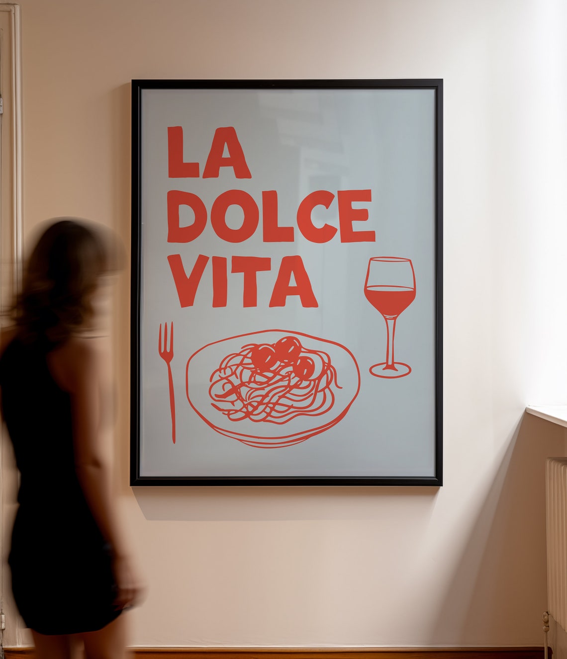 La Dolce Vita Red Blue Pasta Wine Italian Kitchen Decor Poster - Image 2