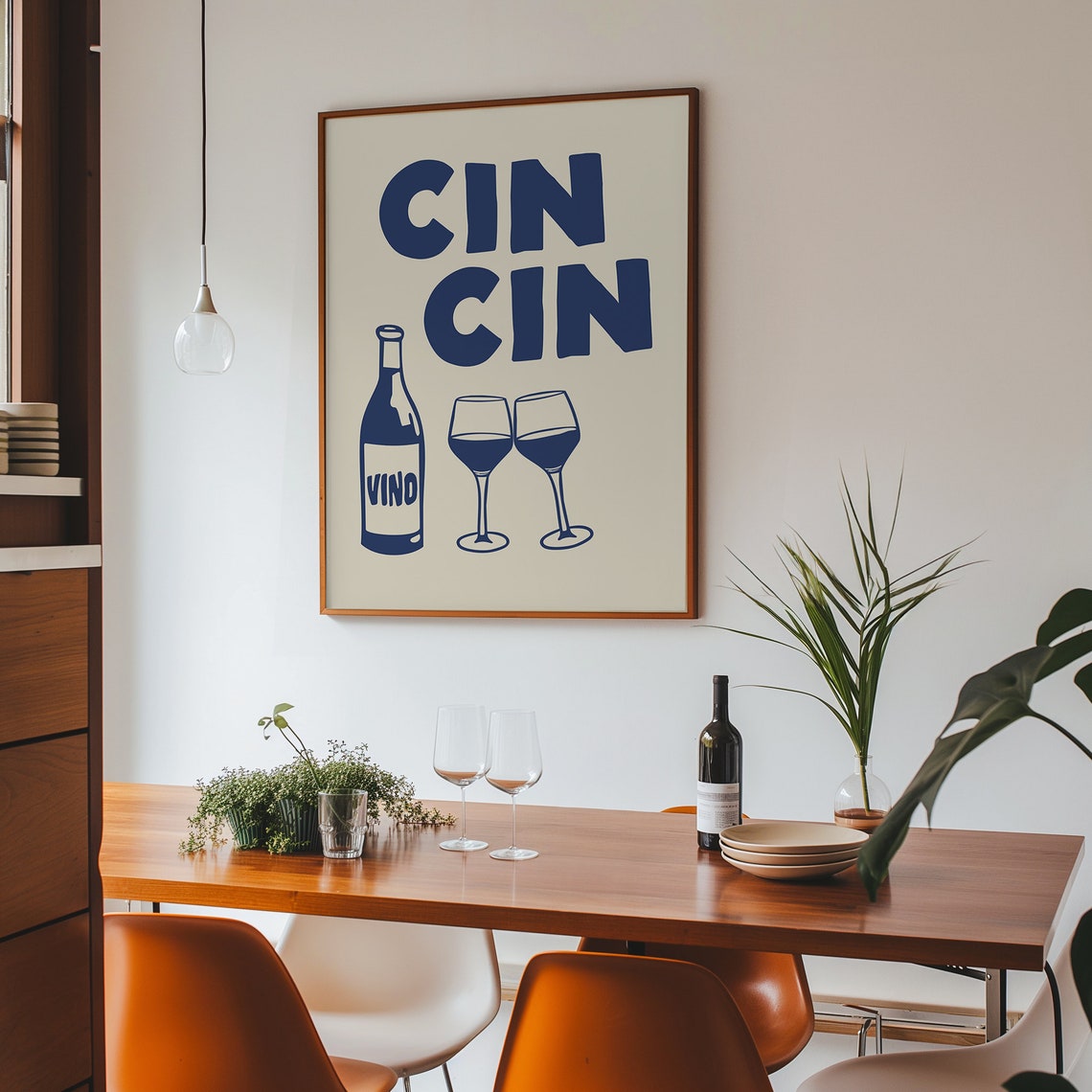 Cin Cin Navy Blue Wine Toast Bottle Vino Cream Vintage Bar Cart Poster - Image 2