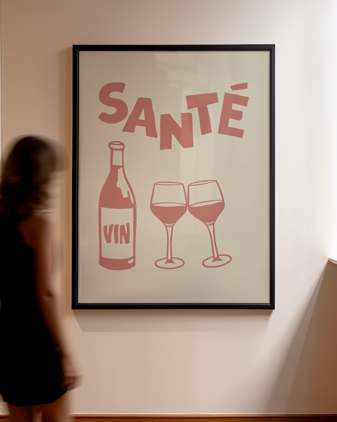 Sante Pastel Pink Wine Bottle Glasses French Bar Cart Decor Poster - Image 3