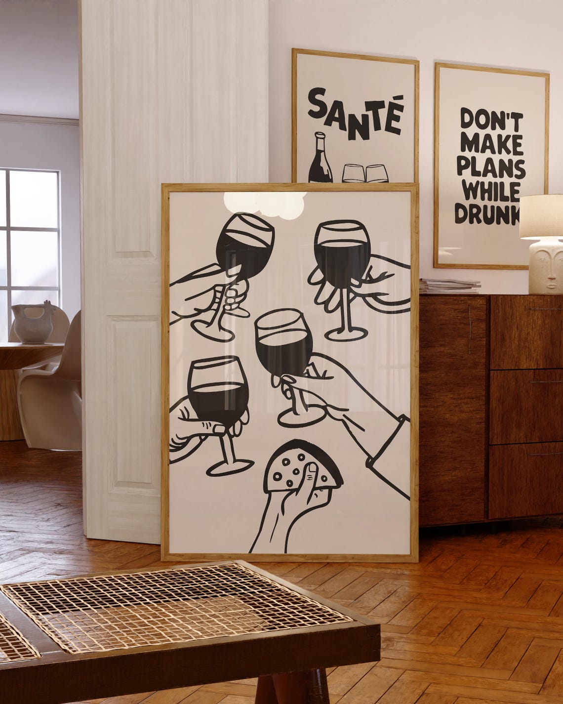 Cheers Wine Hands Black and White Toast Celebration Kitchen Poster - Image 3