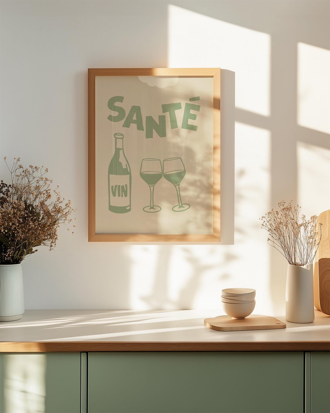Sage Green Sante French Wine Toast Retro Bar Cart Kitchen Decor Poster - Image 3