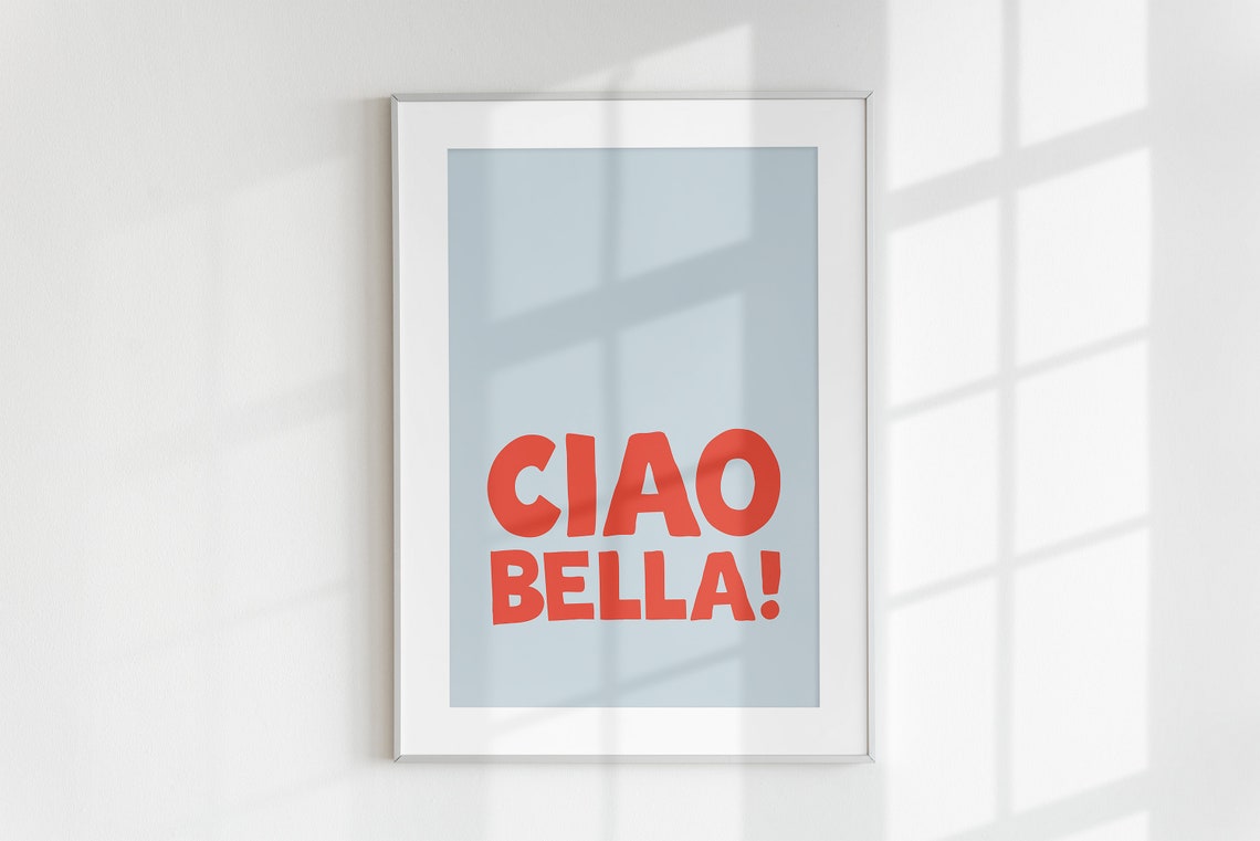 Ciao Bella Red Italian Phrase Dusty Blue Minimalist Typography Poster - Image 3