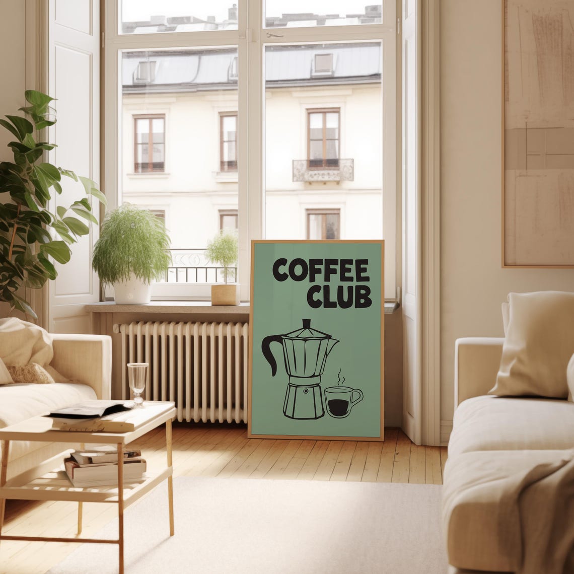 Sage Green Coffee Club Retro Moka Pot Espresso Kitchen Decor Poster - Image 2