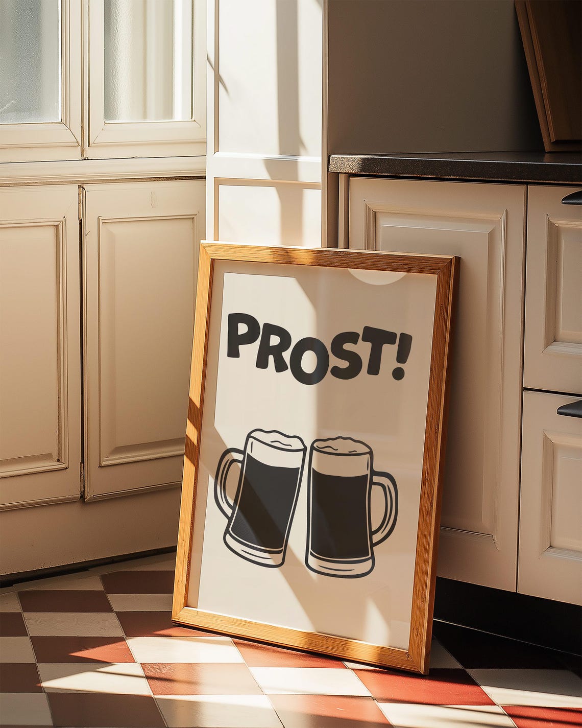 Prost Black White Beer Steins Foamy Mugs Oktoberfest Bar Cart Poster - Image 2