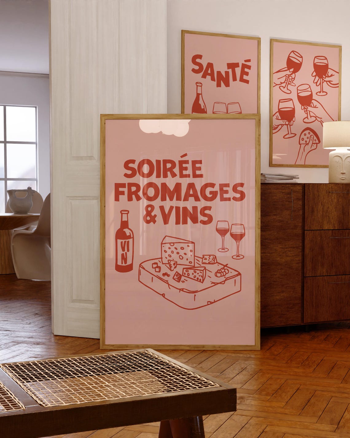 Soiree Fromages Vins Rust Red Cheese Board French Kitchen Poster - Image 3