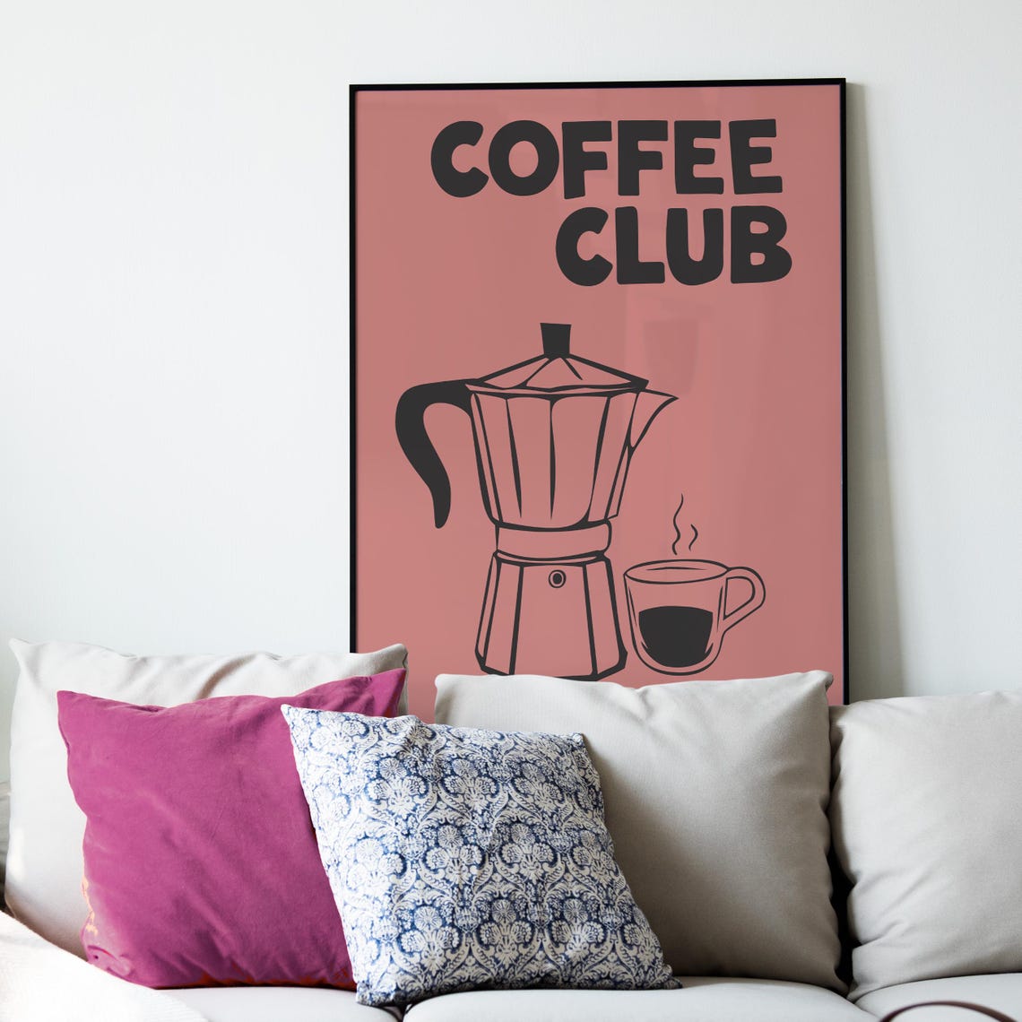 Dusty Rose Coffee Club Moka Pot Espresso Retro Kitchen Art Print - Image 2