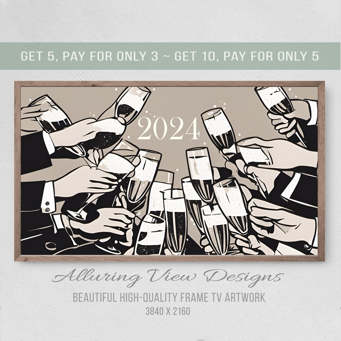 New Year 2024 Holiday Art Print, Winter Theme