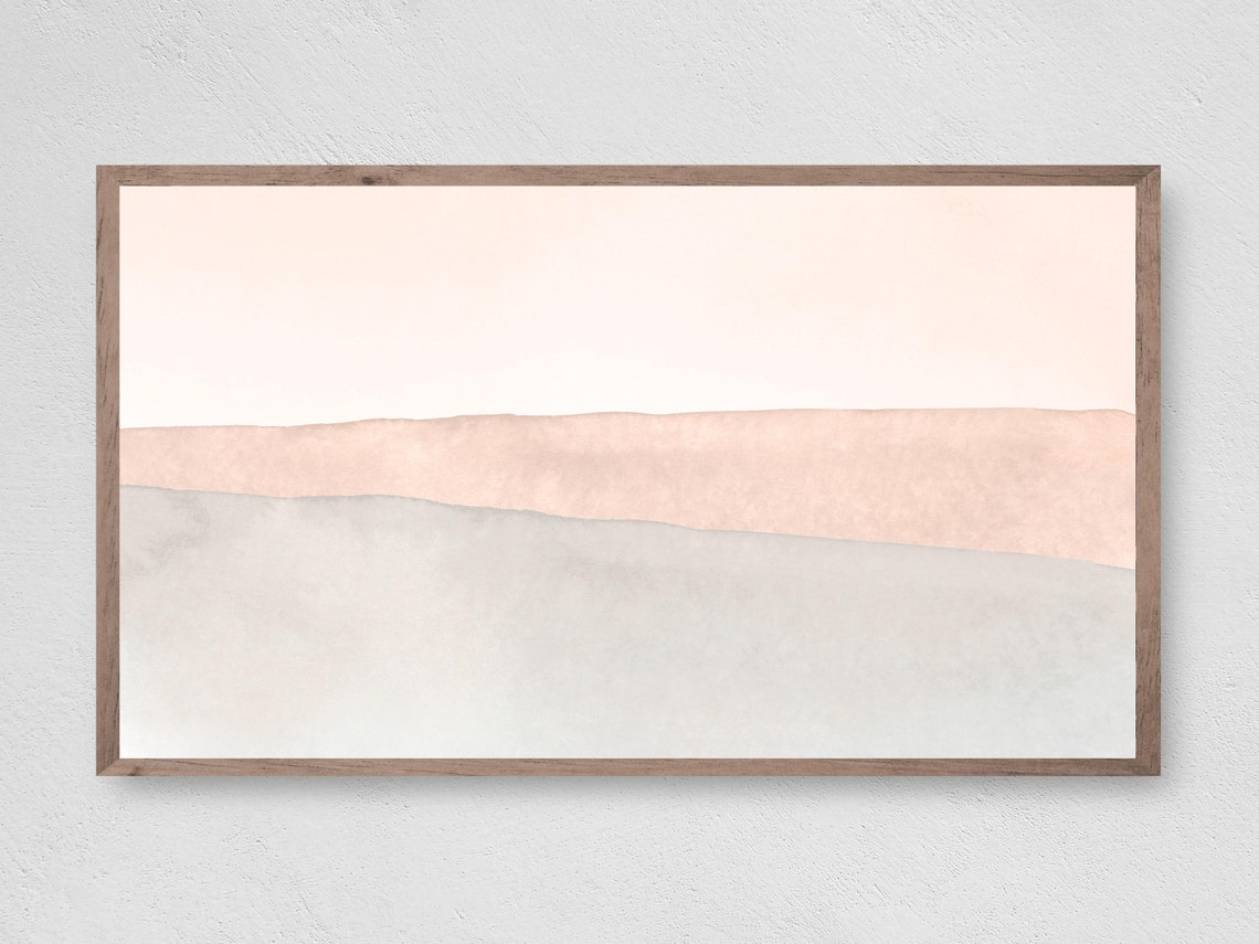 Blush Pink Gray Soft Watercolor Bands Calm Minimalist Wall Art
