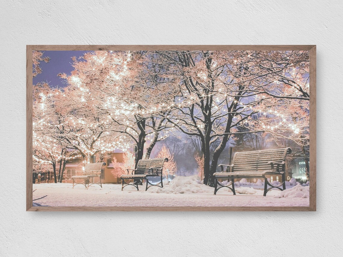 Glowing Lights at the Park, Winter Christmas Art Print