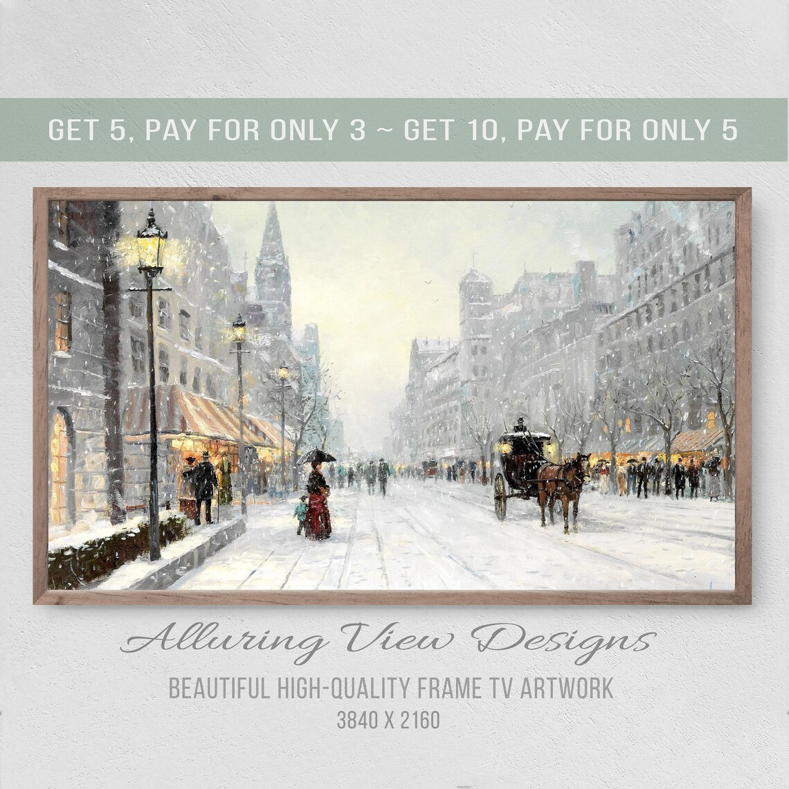 Winter Snow In The City Art Print, Christmas