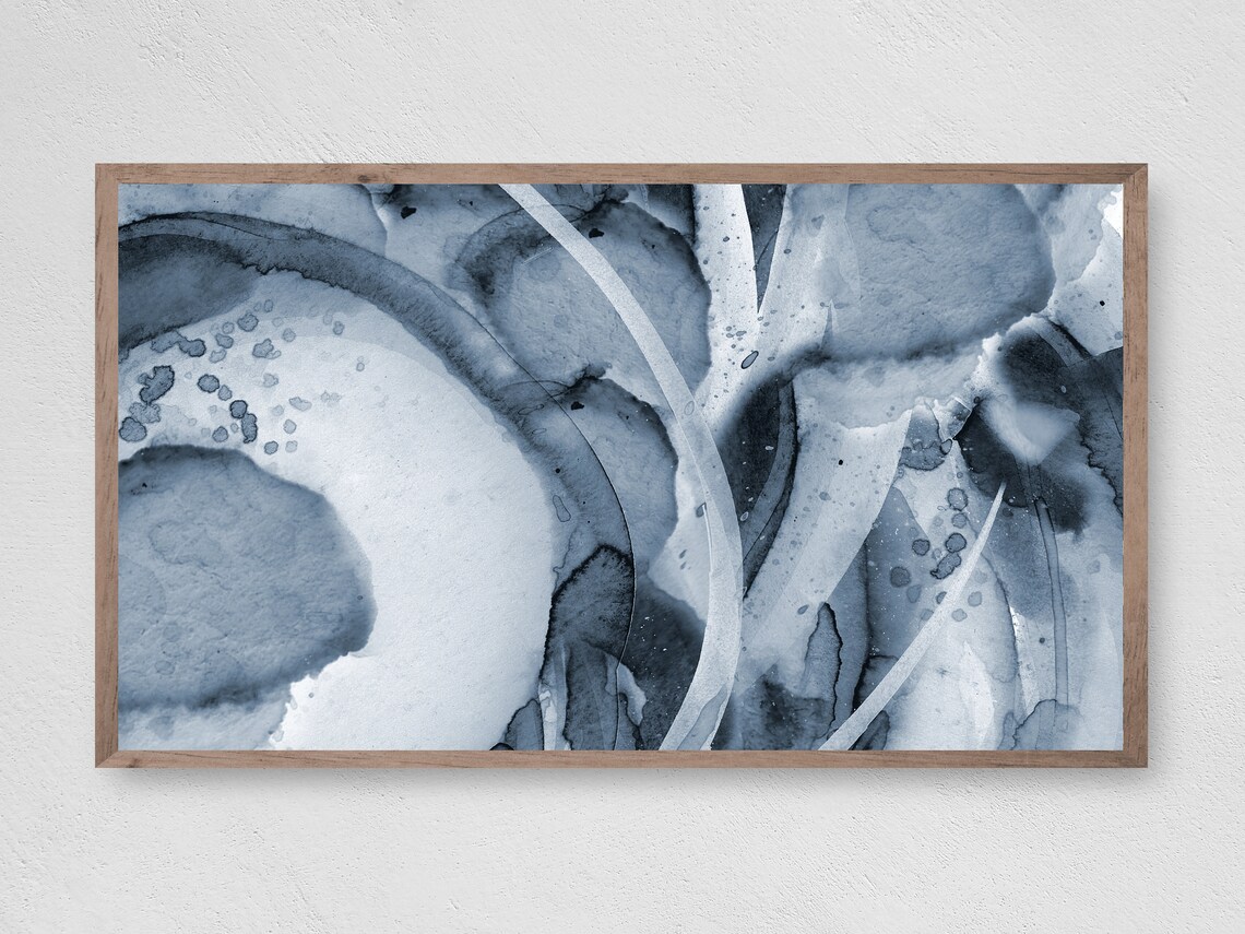 Abstract Blue Watercolor Wash Swirl Coastal Modern Minimalist Wall Art