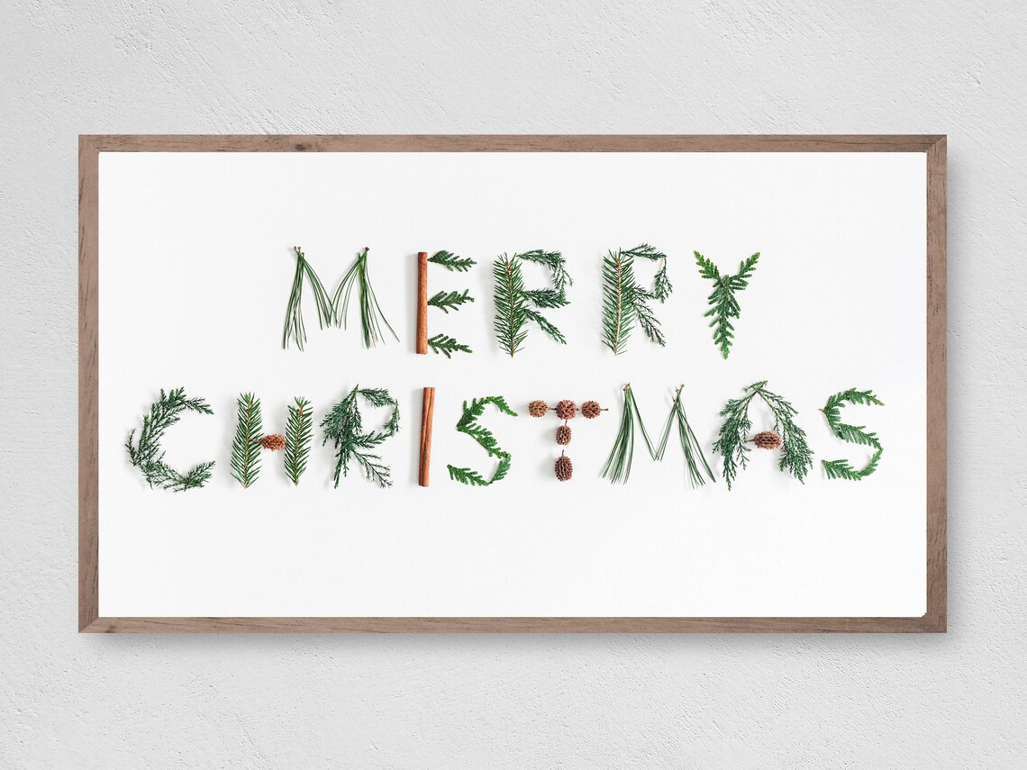 Merry Christmas Pine Sprigs Holiday Art Print