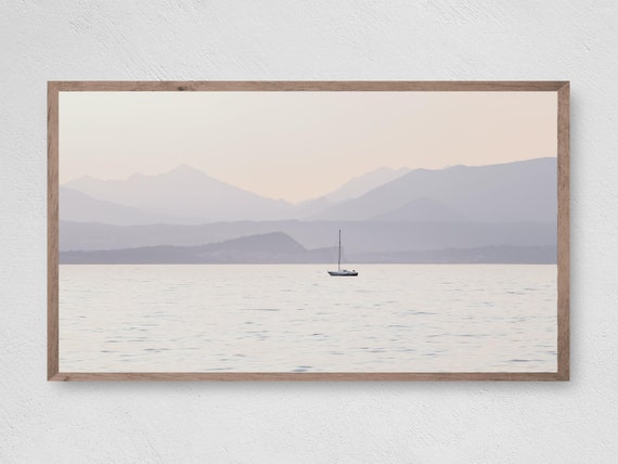 Blue Haze Sailboat Travel Poster, Coastal Nautical Art